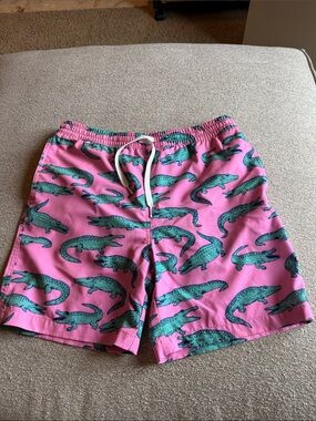 Chubbies Pink Swim Trunks with Teal Alligator Print